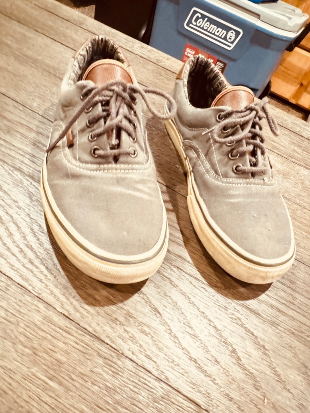 Vans Low-Top Sneakers in Gray with Brown Heel Collar